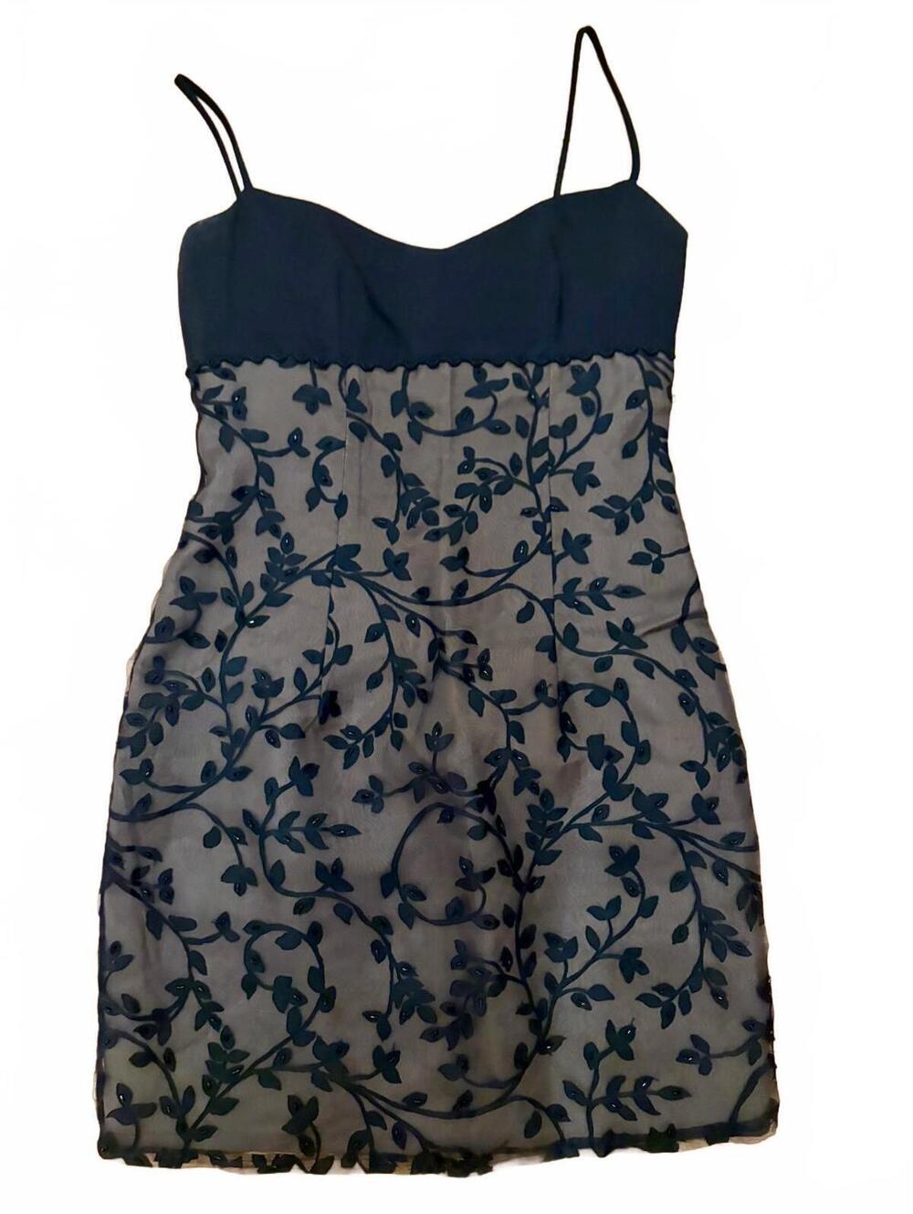 Vintage 90s Laundry Beaded Sheer Floral Mini Dress Y2K Black whimsygoth Sz 2 - Picture 2 of 8